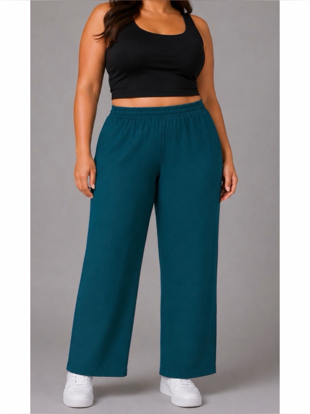 GO>SILK • Dark Teal 100% Silk High-Waisted Wide-Leg Pants, 3